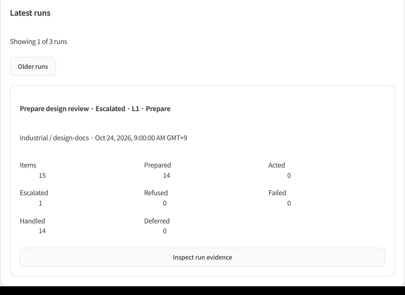 Autopilot run summary with Inspect run evidence