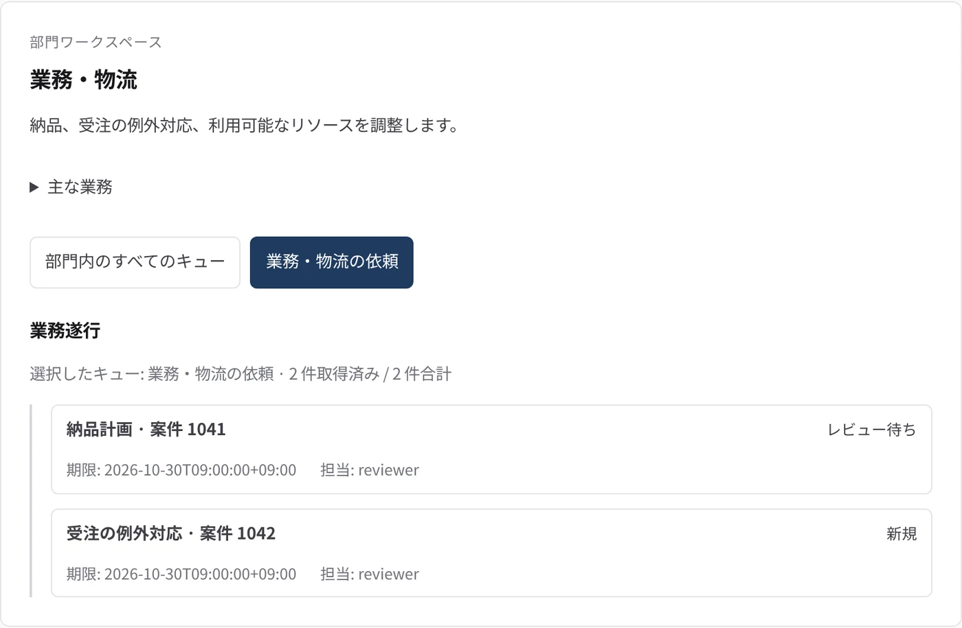 業務・物流 の部門ワークスペース