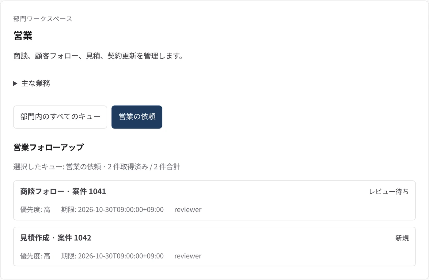 営業 の部門ワークスペース